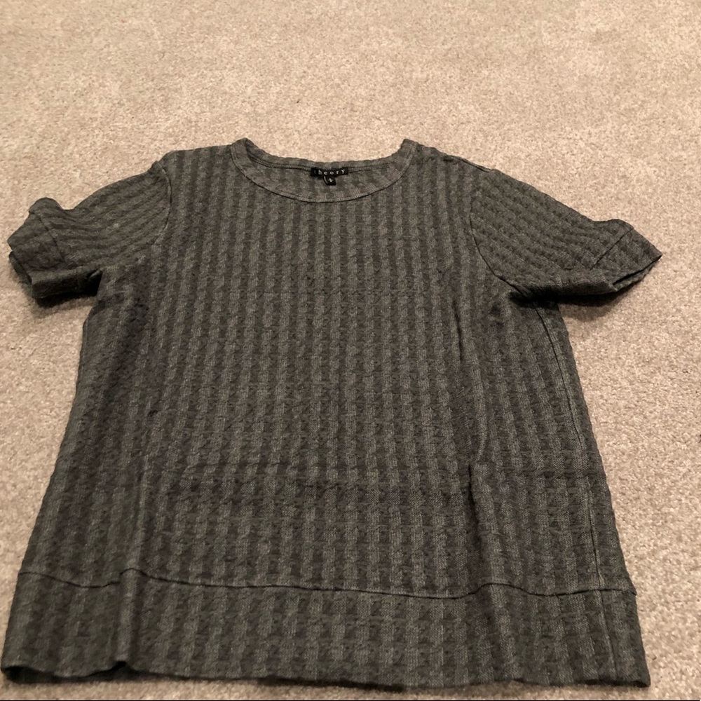 THEORY houndstooth grey short sleeve sweater sz S